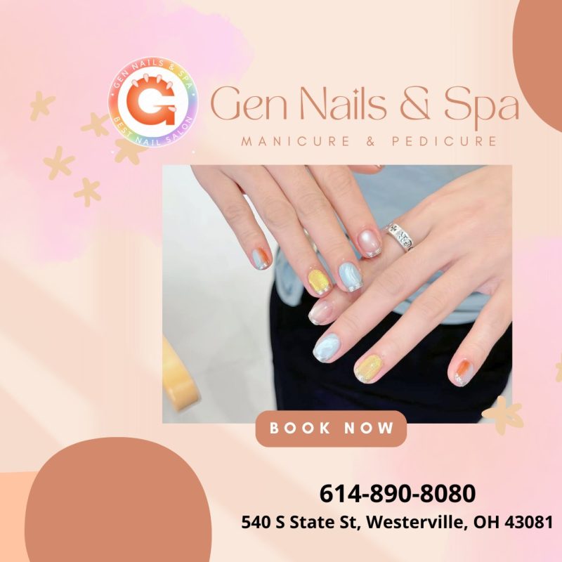 Shellac manicure with shiny finish at nail salon 43081